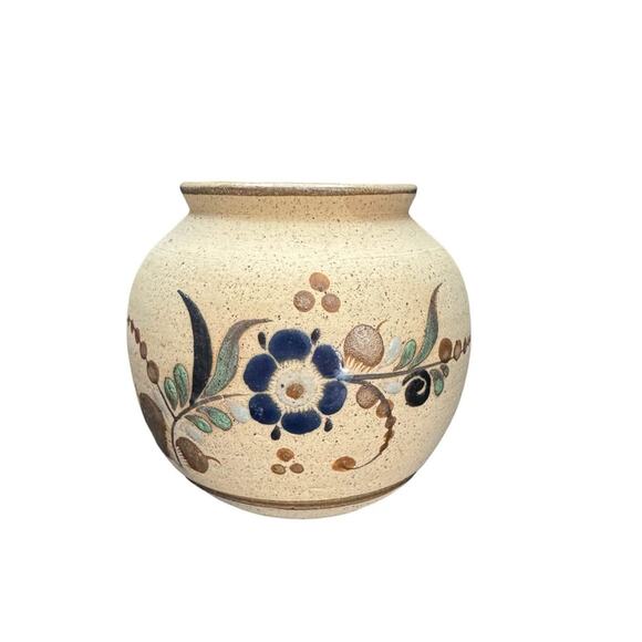 Vintage Handpainted Mexico Tonala Mexican Folk Art Sandstone Pottery Floral Pot - Picture 2 of 8